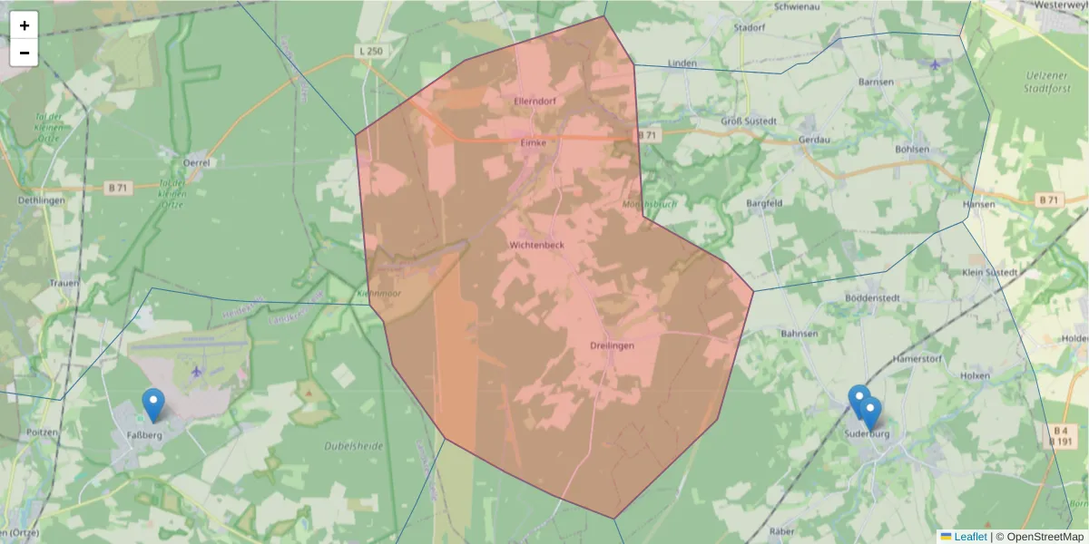 Karte des Postleitzahlen Bereichs  und der umliegenden Postleitzahlen in Deutschland