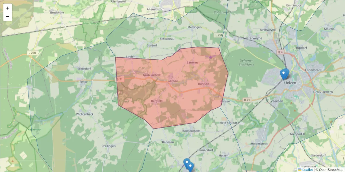 Karte des Postleitzahlen Bereichs  und der umliegenden Postleitzahlen in Deutschland