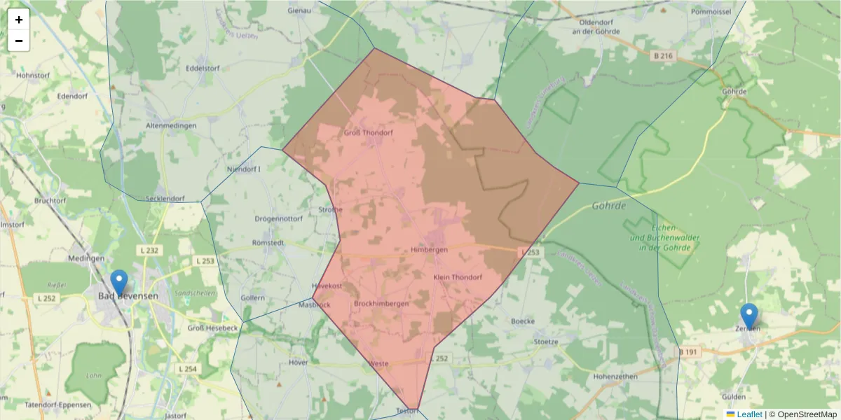 Karte des Postleitzahlen Bereichs  und der umliegenden Postleitzahlen in Deutschland