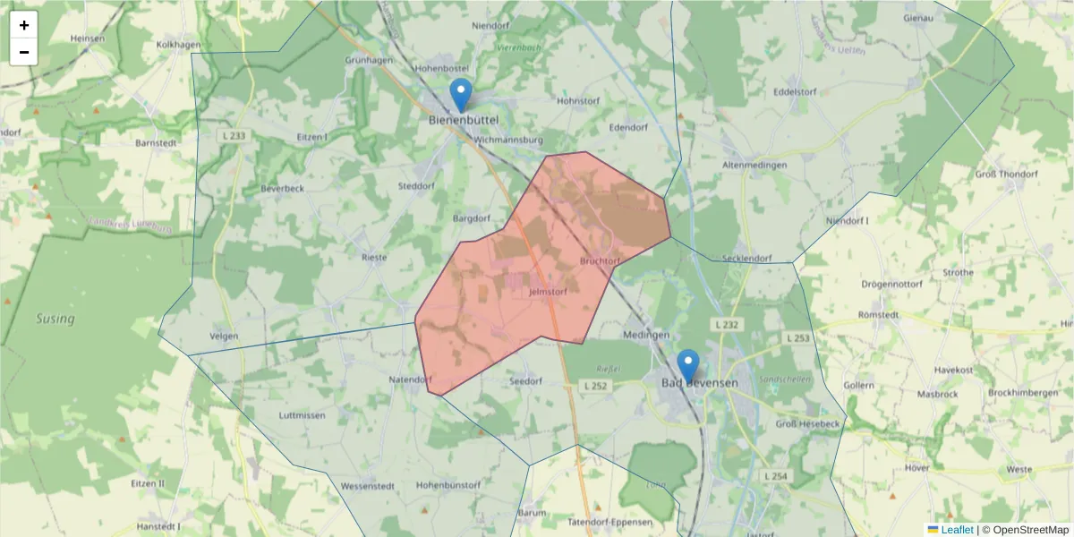 Karte des Postleitzahlen Bereichs  und der umliegenden Postleitzahlen in Deutschland