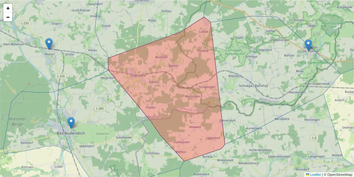 Karte des Postleitzahlen Bereichs  und der umliegenden Postleitzahlen in Deutschland