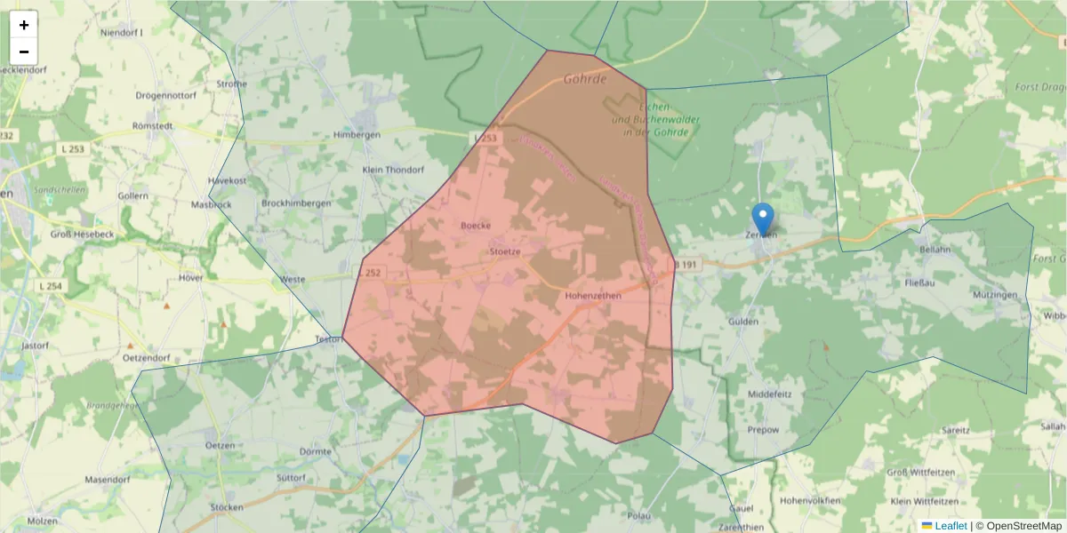 Karte des Postleitzahlen Bereichs  und der umliegenden Postleitzahlen in Deutschland