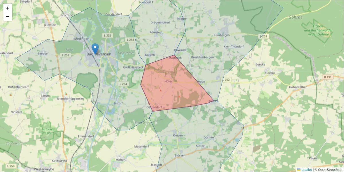 Karte des Postleitzahlen Bereichs  und der umliegenden Postleitzahlen in Deutschland