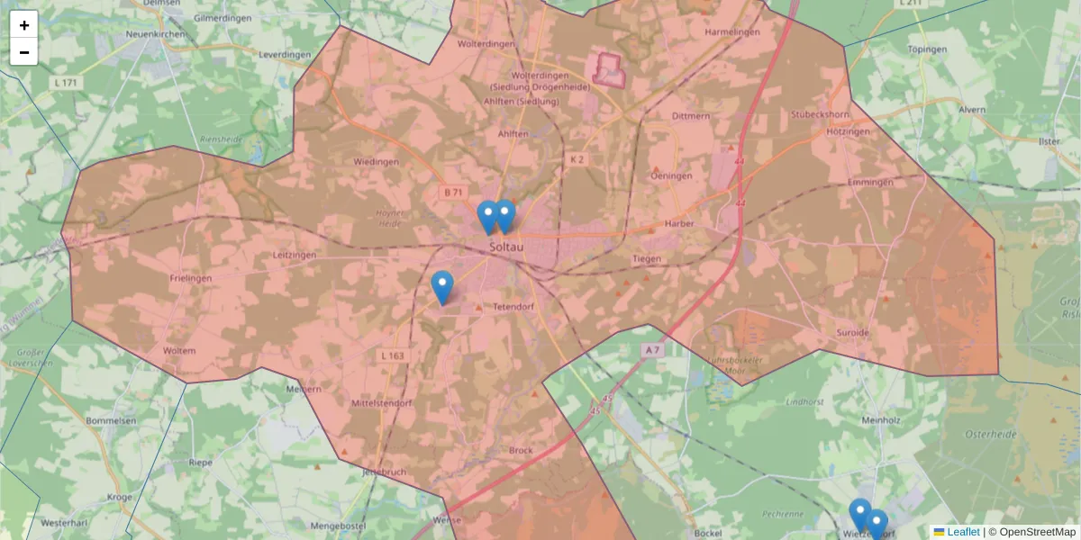 Karte des Postleitzahlen Bereichs  und der umliegenden Postleitzahlen in Deutschland