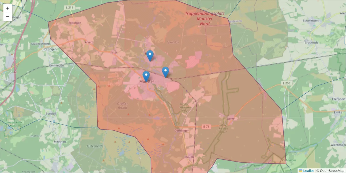 Karte des Postleitzahlen Bereichs  und der umliegenden Postleitzahlen in Deutschland