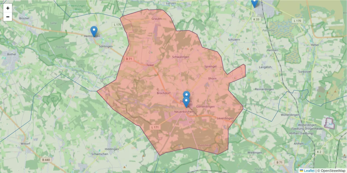 Karte des Postleitzahlen Bereichs  und der umliegenden Postleitzahlen in Deutschland