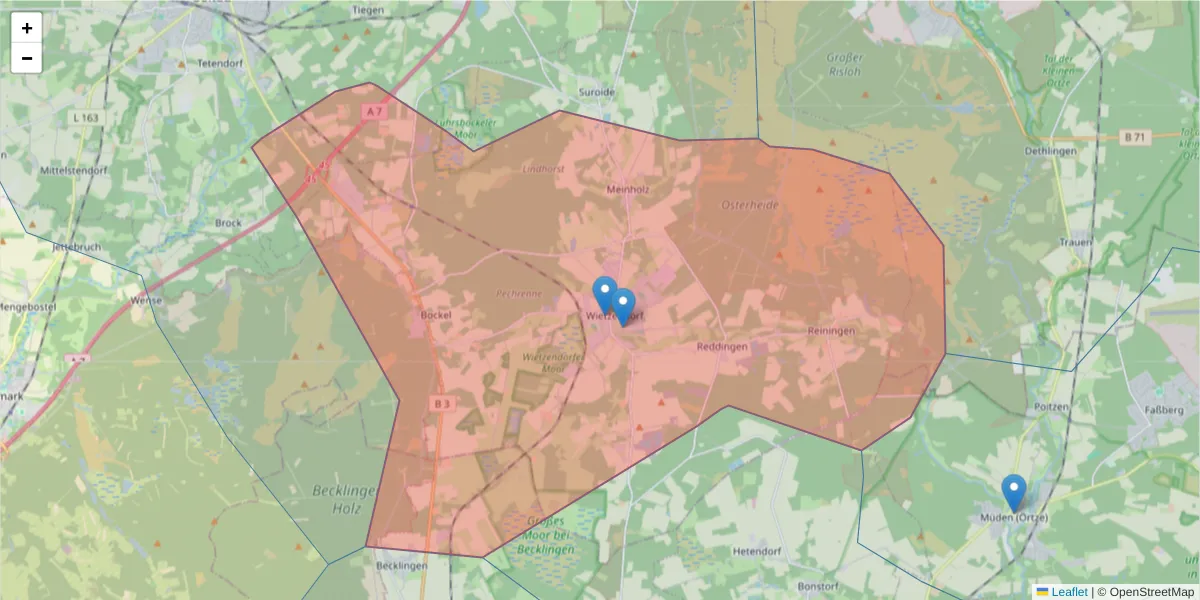 Karte des Postleitzahlen Bereichs  und der umliegenden Postleitzahlen in Deutschland