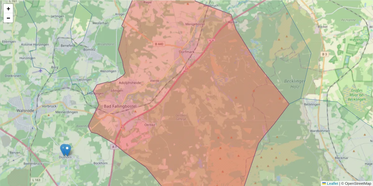 Karte des Postleitzahlen Bereichs  und der umliegenden Postleitzahlen in Deutschland