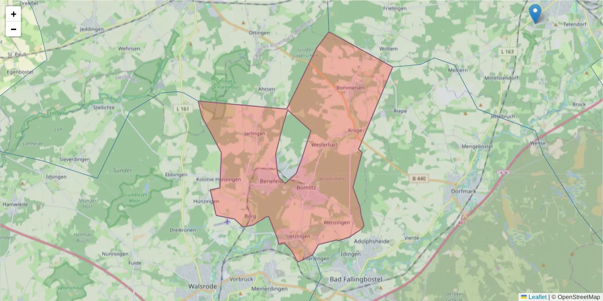 Karte des Postleitzahlen Bereichs  und der umliegenden Postleitzahlen in Deutschland