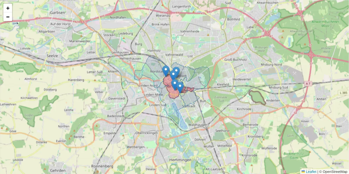 Karte des Postleitzahlen Bereichs  und der umliegenden Postleitzahlen in Deutschland