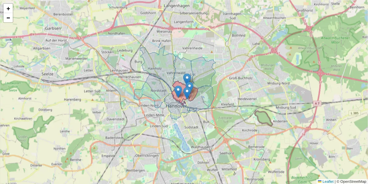 Karte des Postleitzahlen Bereichs  und der umliegenden Postleitzahlen in Deutschland