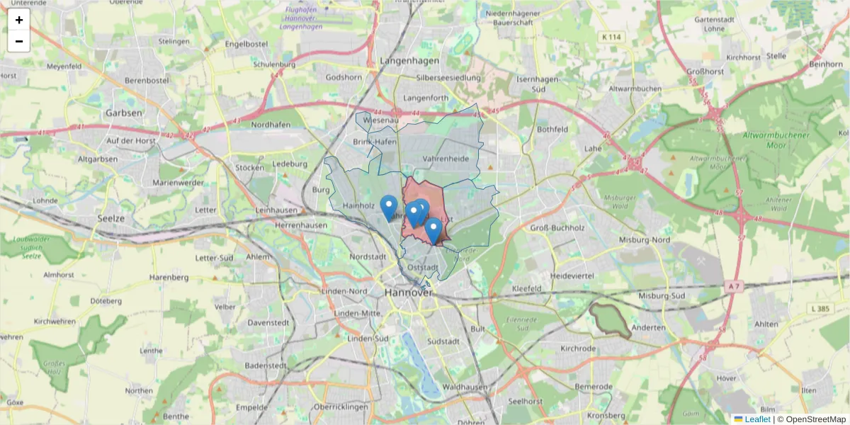 Karte des Postleitzahlen Bereichs  und der umliegenden Postleitzahlen in Deutschland