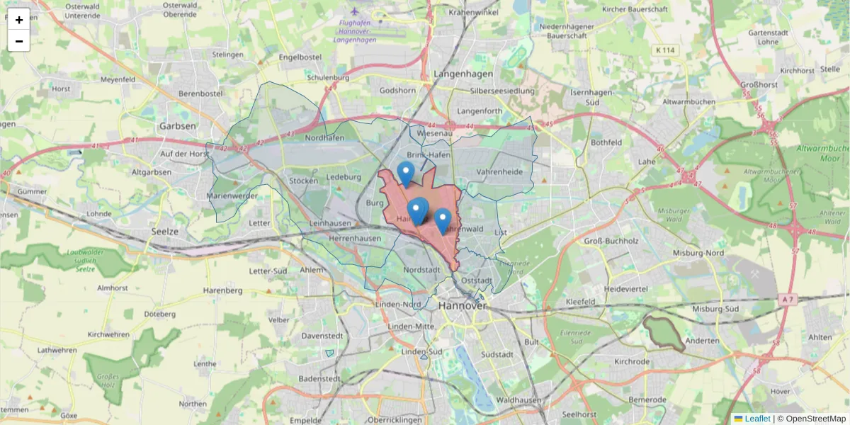 Karte des Postleitzahlen Bereichs  und der umliegenden Postleitzahlen in Deutschland