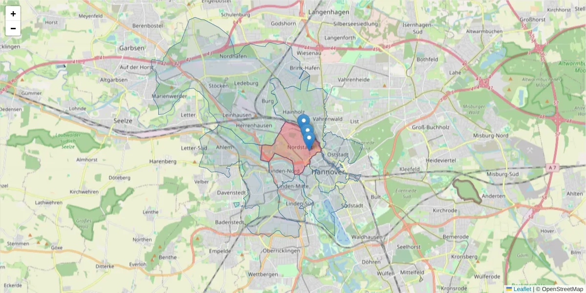 Karte des Postleitzahlen Bereichs  und der umliegenden Postleitzahlen in Deutschland