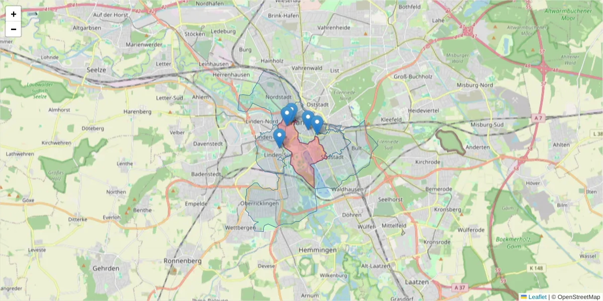 Karte des Postleitzahlen Bereichs  und der umliegenden Postleitzahlen in Deutschland