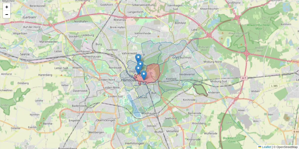 Karte des Postleitzahlen Bereichs  und der umliegenden Postleitzahlen in Deutschland