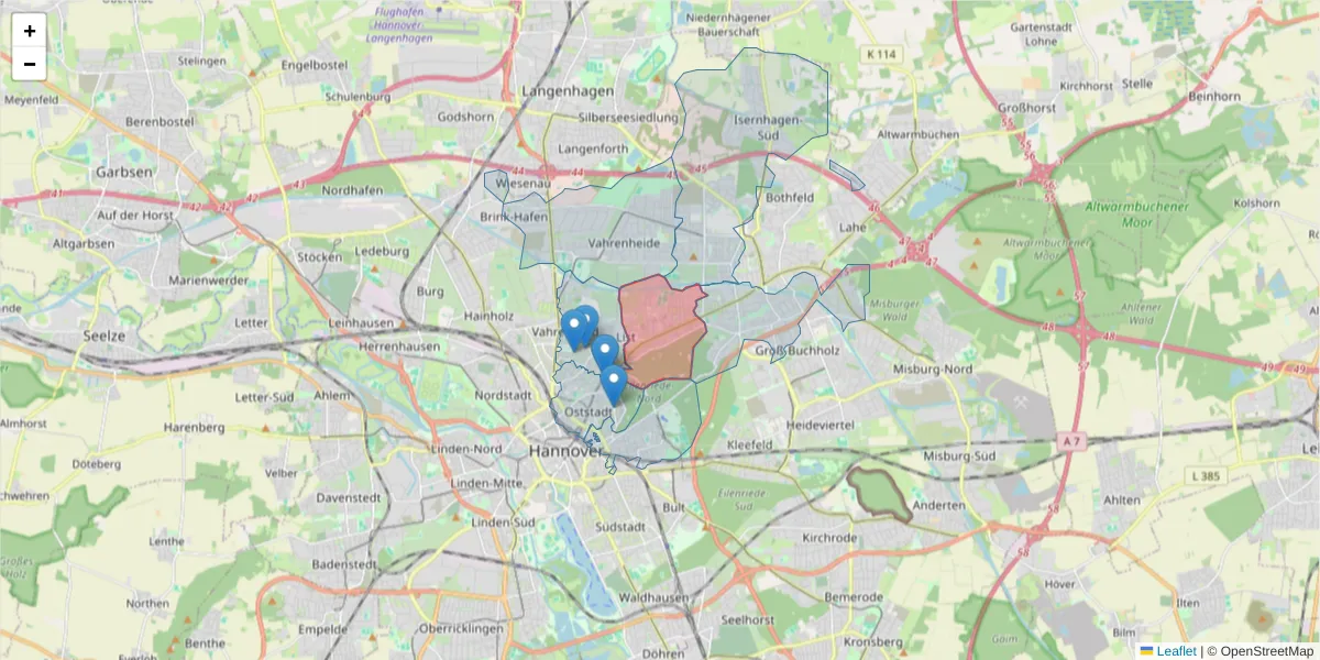 Karte des Postleitzahlen Bereichs  und der umliegenden Postleitzahlen in Deutschland