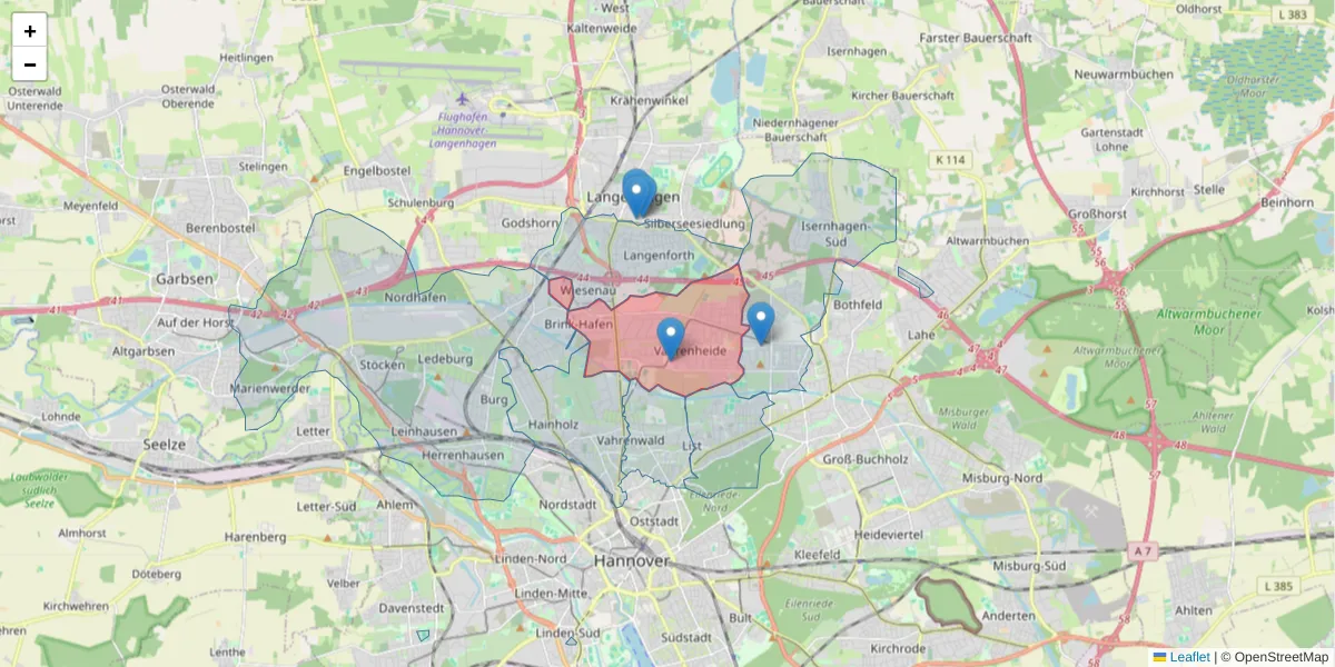 Karte des Postleitzahlen Bereichs  und der umliegenden Postleitzahlen in Deutschland