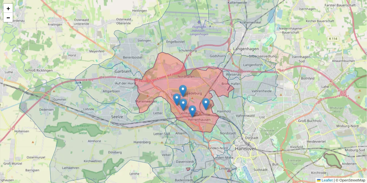 Karte des Postleitzahlen Bereichs  und der umliegenden Postleitzahlen in Deutschland