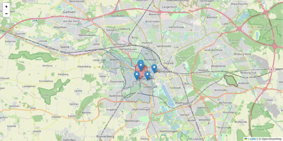 Karte des Postleitzahlen Bereichs  und der umliegenden Postleitzahlen in Deutschland