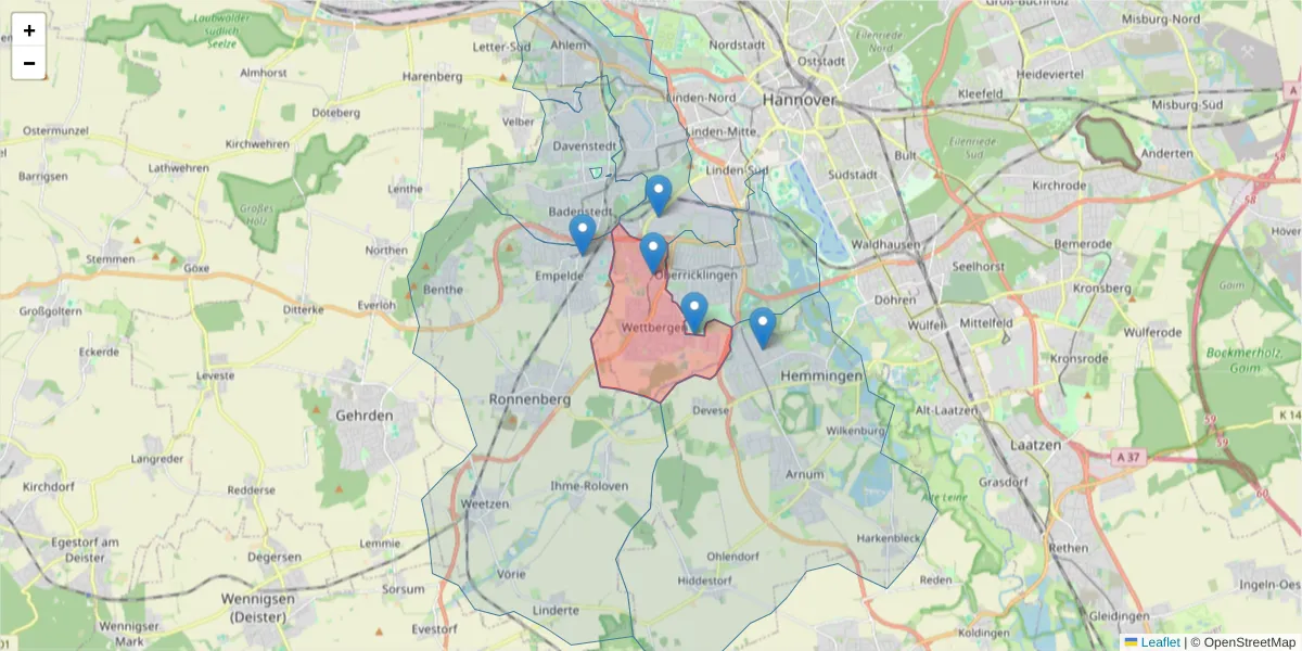 Karte des Postleitzahlen Bereichs  und der umliegenden Postleitzahlen in Deutschland