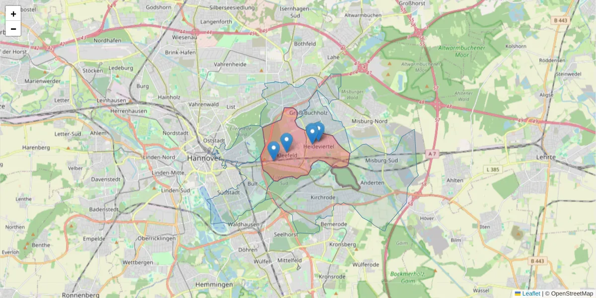 Karte des Postleitzahlen Bereichs  und der umliegenden Postleitzahlen in Deutschland