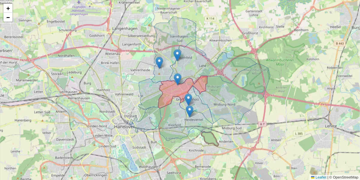 Karte des Postleitzahlen Bereichs  und der umliegenden Postleitzahlen in Deutschland
