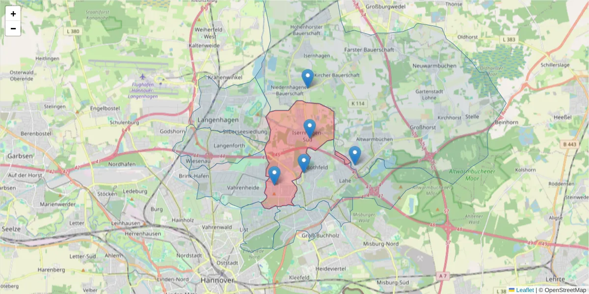 Karte des Postleitzahlen Bereichs  und der umliegenden Postleitzahlen in Deutschland