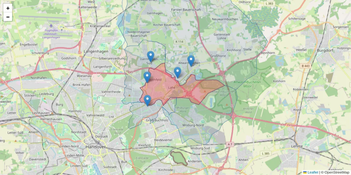 Karte des Postleitzahlen Bereichs  und der umliegenden Postleitzahlen in Deutschland