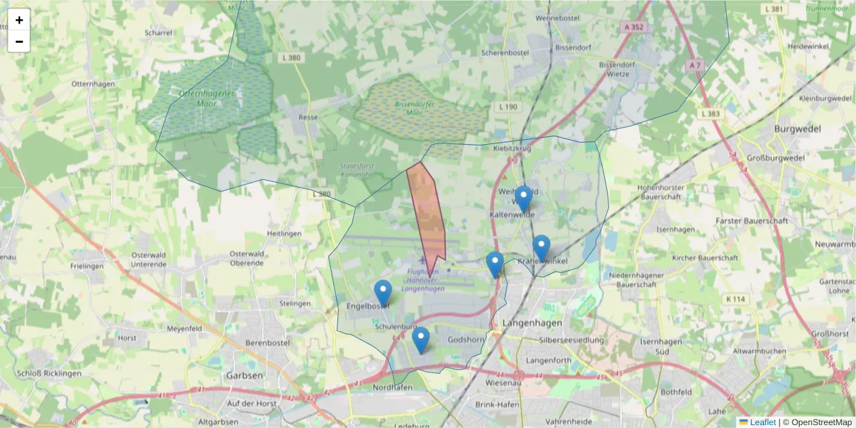 Karte des Postleitzahlen Bereichs  und der umliegenden Postleitzahlen in Deutschland
