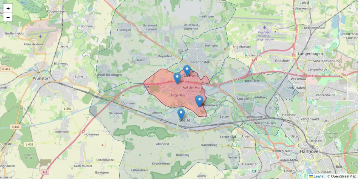 Karte des Postleitzahlen Bereichs  und der umliegenden Postleitzahlen in Deutschland