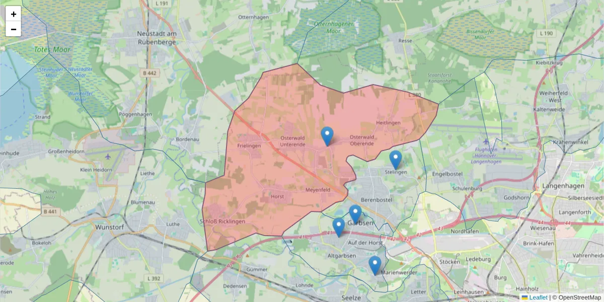 Karte des Postleitzahlen Bereichs  und der umliegenden Postleitzahlen in Deutschland