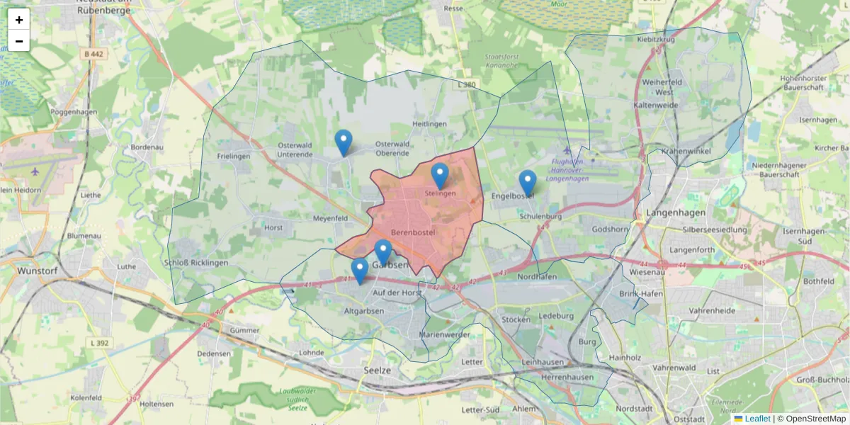 Karte des Postleitzahlen Bereichs  und der umliegenden Postleitzahlen in Deutschland