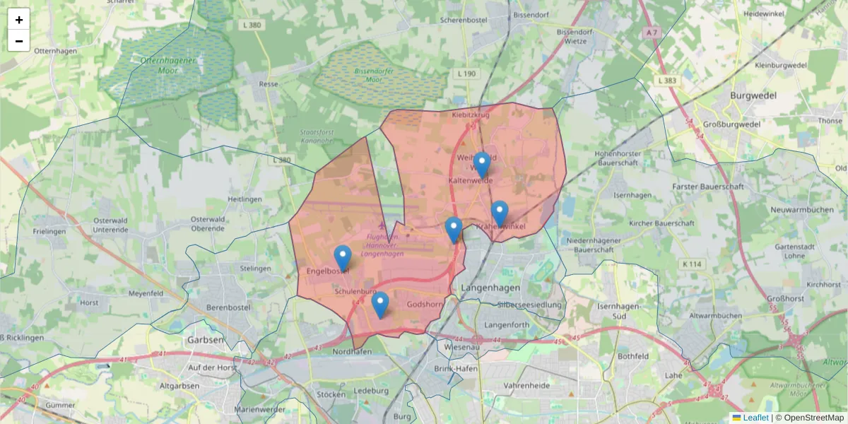 Karte des Postleitzahlen Bereichs  und der umliegenden Postleitzahlen in Deutschland