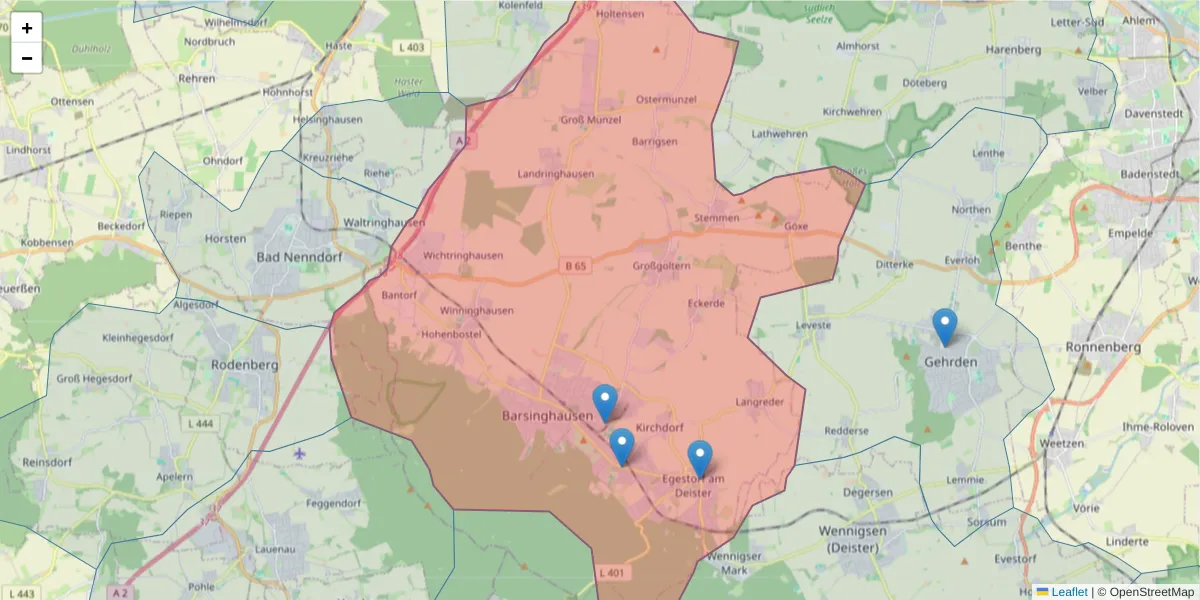 Karte des Postleitzahlen Bereichs  und der umliegenden Postleitzahlen in Deutschland