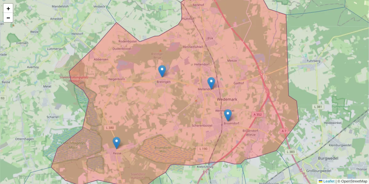 Karte des Postleitzahlen Bereichs  und der umliegenden Postleitzahlen in Deutschland
