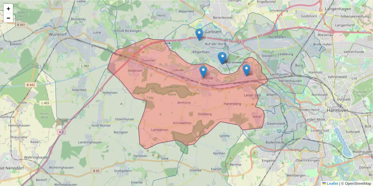Karte des Postleitzahlen Bereichs  und der umliegenden Postleitzahlen in Deutschland