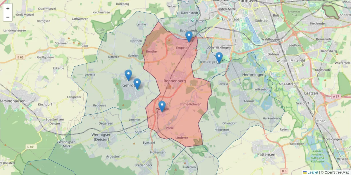 Karte des Postleitzahlen Bereichs  und der umliegenden Postleitzahlen in Deutschland