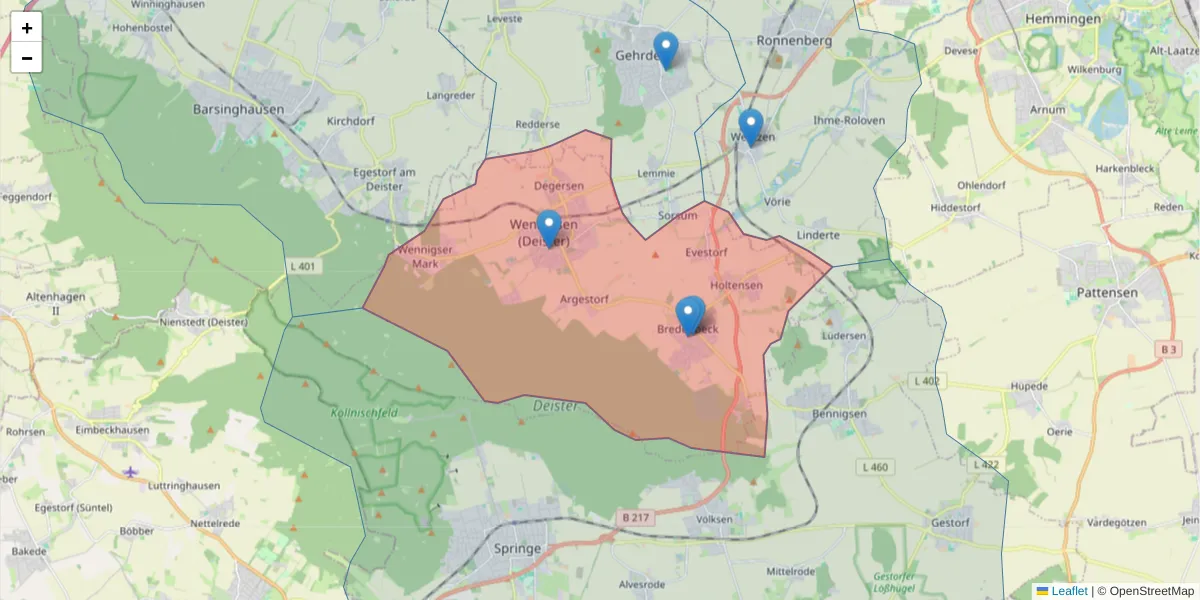 Karte des Postleitzahlen Bereichs  und der umliegenden Postleitzahlen in Deutschland