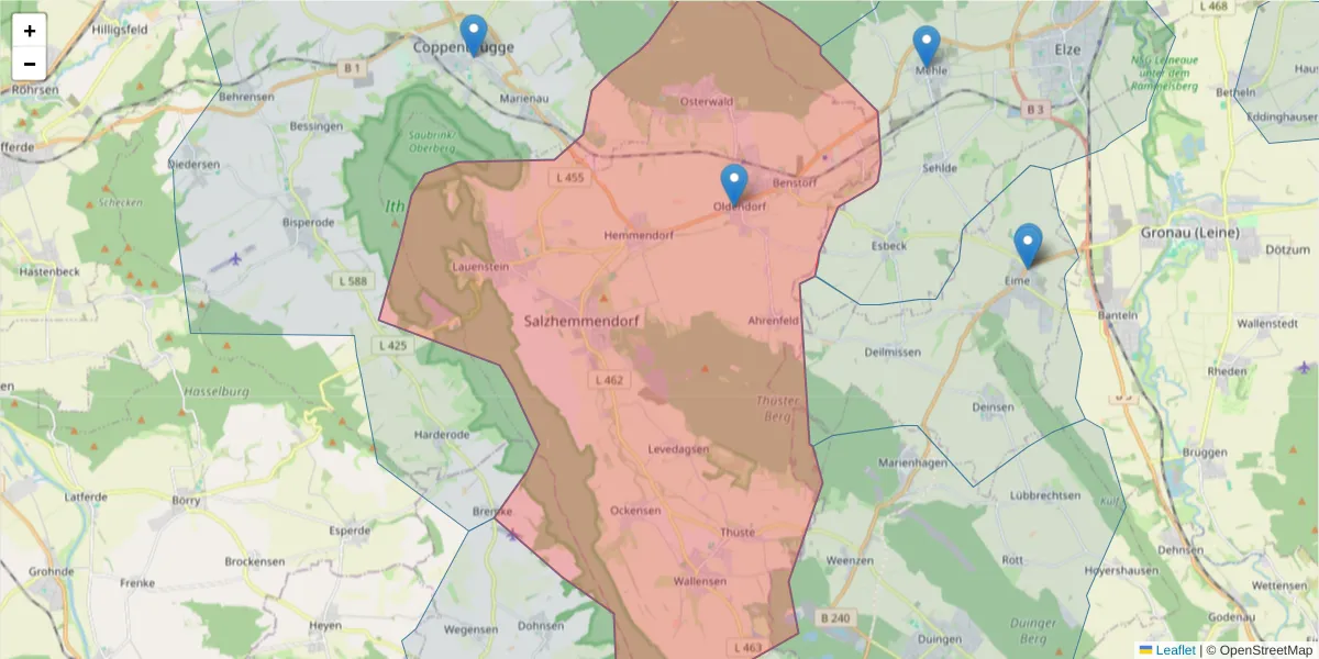 Karte des Postleitzahlen Bereichs  und der umliegenden Postleitzahlen in Deutschland