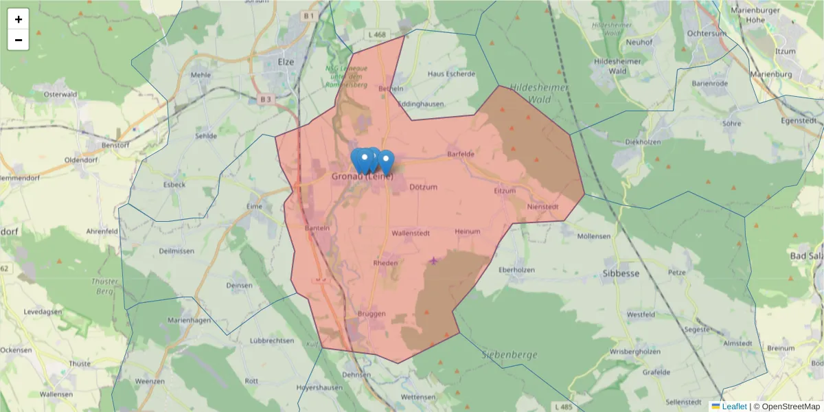 Karte des Postleitzahlen Bereichs  und der umliegenden Postleitzahlen in Deutschland