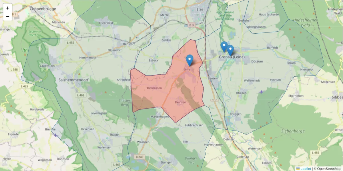 Karte des Postleitzahlen Bereichs  und der umliegenden Postleitzahlen in Deutschland