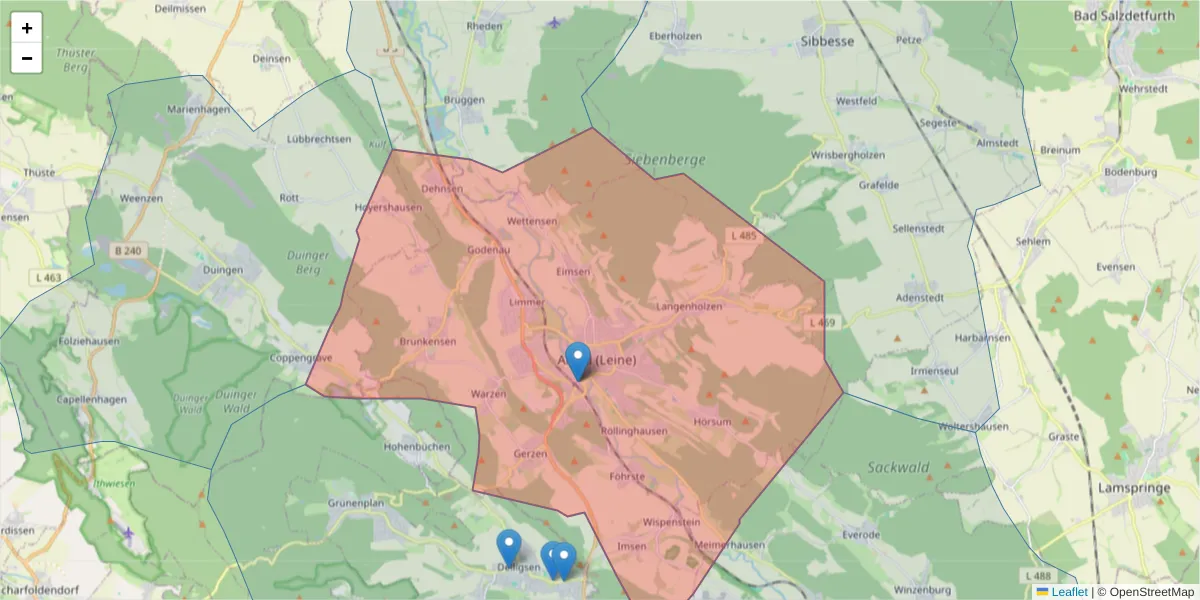 Karte des Postleitzahlen Bereichs  und der umliegenden Postleitzahlen in Deutschland