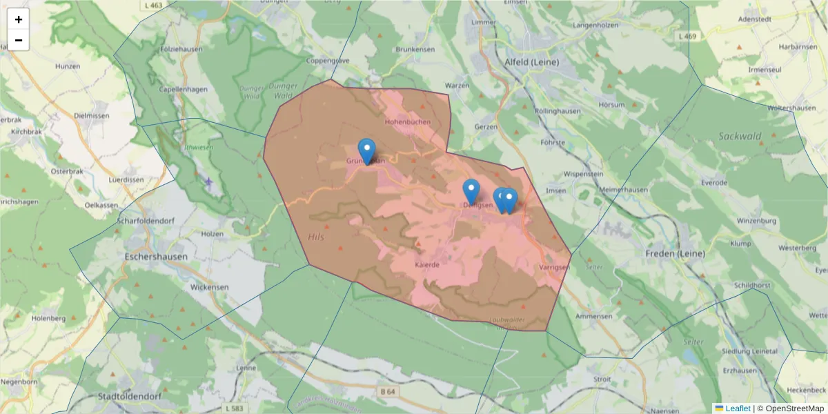 Karte des Postleitzahlen Bereichs  und der umliegenden Postleitzahlen in Deutschland