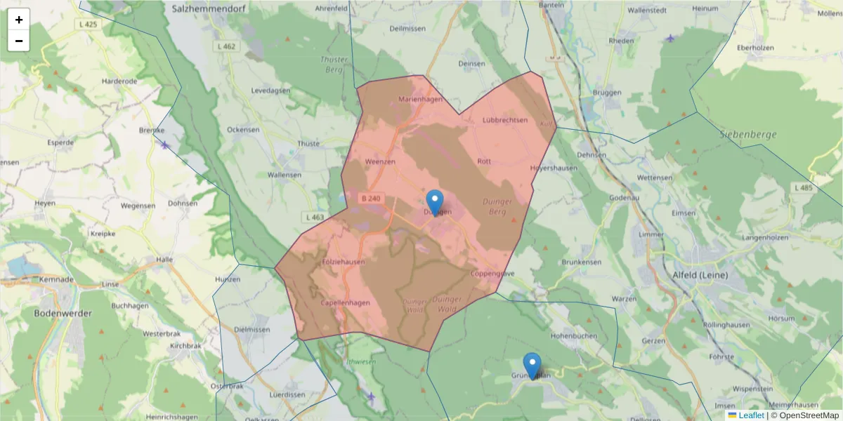 Karte des Postleitzahlen Bereichs  und der umliegenden Postleitzahlen in Deutschland