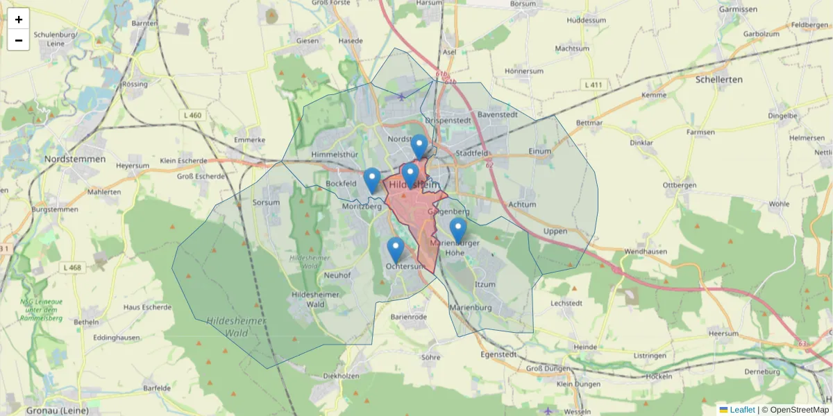 Karte des Postleitzahlen Bereichs  und der umliegenden Postleitzahlen in Deutschland
