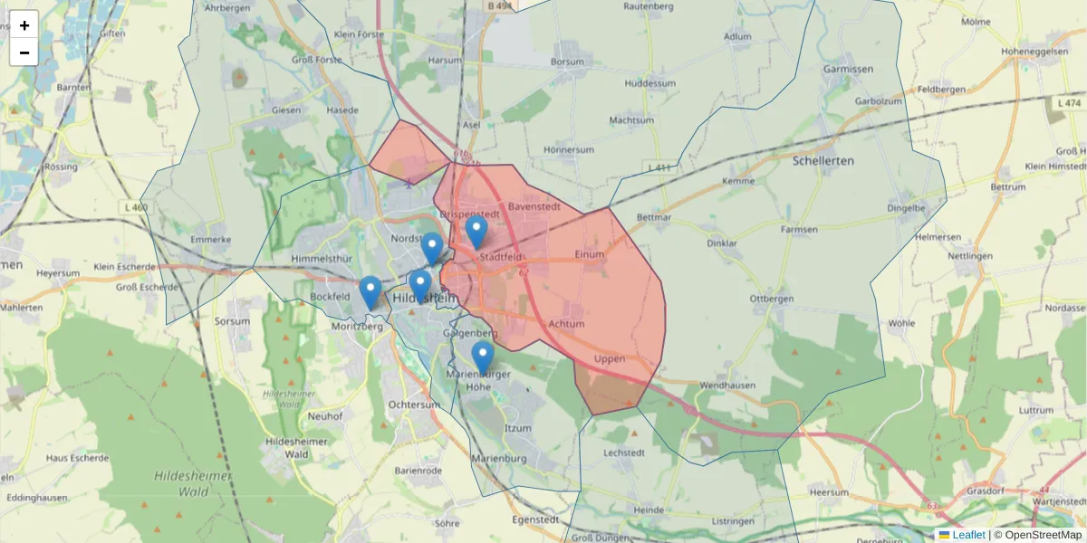 Karte des Postleitzahlen Bereichs  und der umliegenden Postleitzahlen in Deutschland