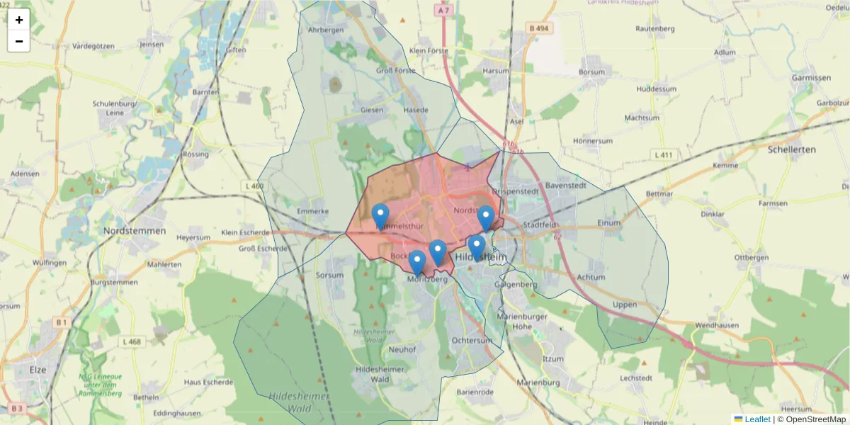 Karte des Postleitzahlen Bereichs  und der umliegenden Postleitzahlen in Deutschland