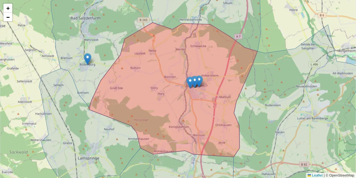 Karte des Postleitzahlen Bereichs  und der umliegenden Postleitzahlen in Deutschland