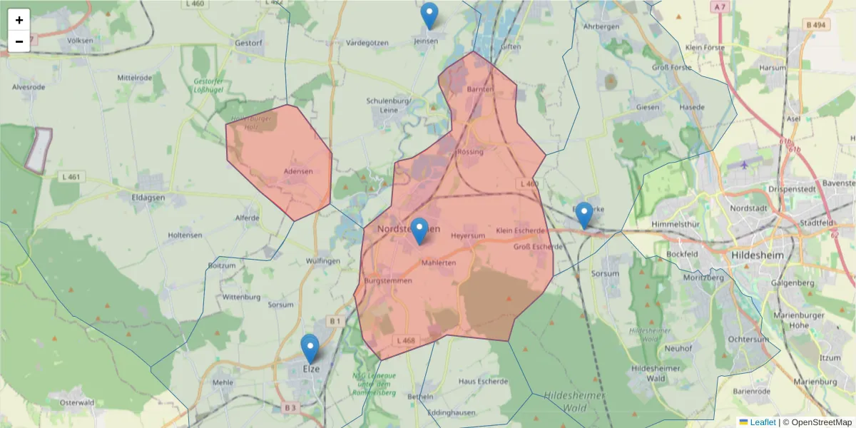 Karte des Postleitzahlen Bereichs  und der umliegenden Postleitzahlen in Deutschland